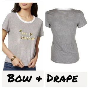 Bow & Drape striped just in queso funny t-shirt